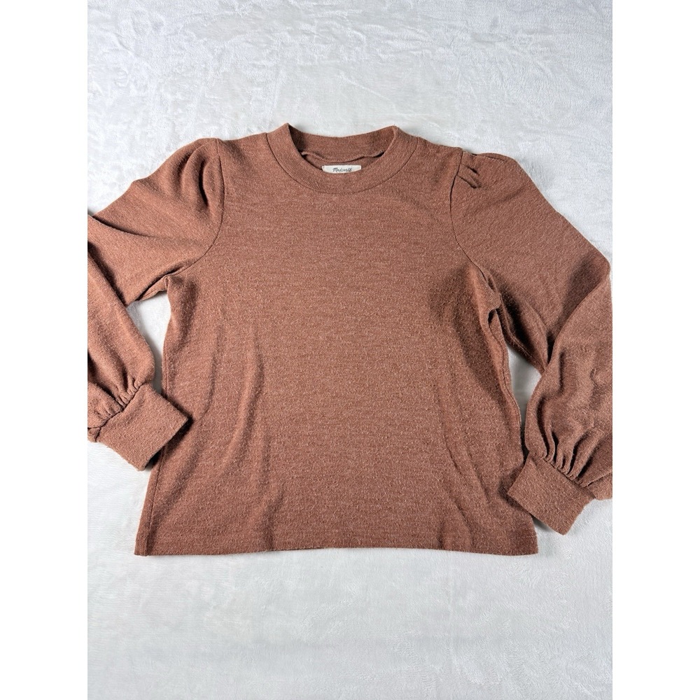 Madewell Puff Sleeve Knit Sweater Women's Medium Rust Crewneck Top